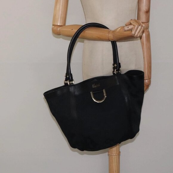 GUCCI GG Canvas Tote Bag Black Gold 211982 Auth - Picture 1 of 16